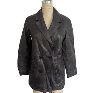 Free People Leather Blazer Jacket Size XS Brown Embossed‎ We the Free